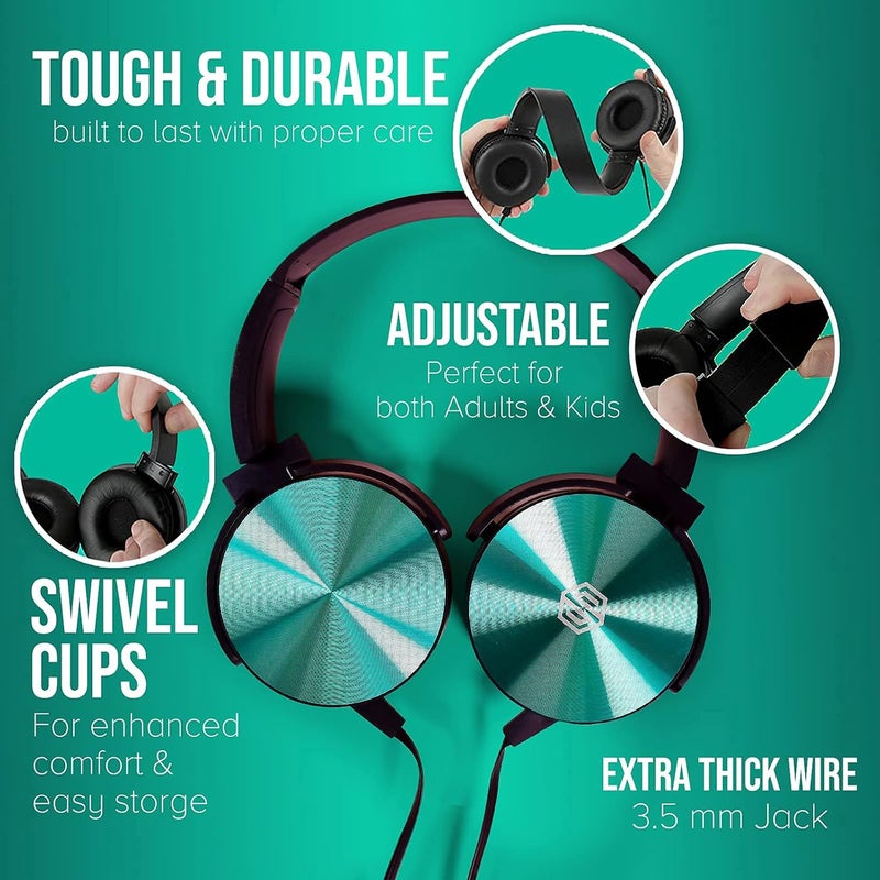 Sonitum Premium Classroom Headphone with Microphone (5 Pack) - Kids Wired Earphones with Mic for School Students K-12 & Teachers, Soft Swivel On Ear Pads- Perfect for E-Learning, Meetings, Calls -(Colorful) - Image 3